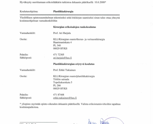 Lääk. lis. Akmaral Karakulova, Cityklinikka - plastiikkakirurgian erikoislääkäriopinnot